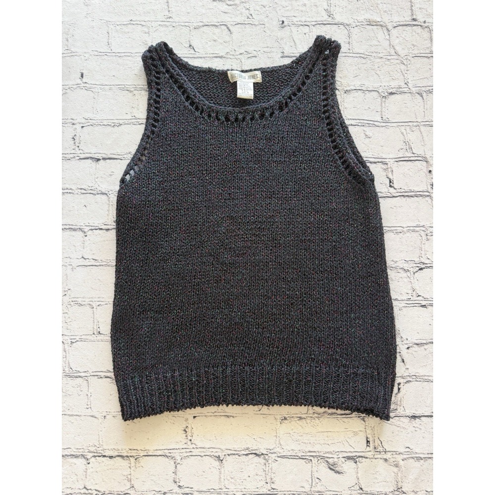 Victoria Jones Metallic Purple Sleeveless Sweater Size Small Knit Ramie‎ Cotton